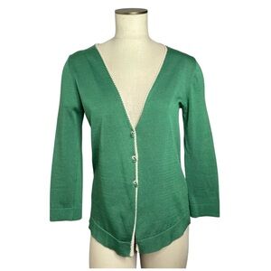 Ivories Noseason Wardrobe Green Button Cotton Cardigan Sweater Italy Crochet 44
